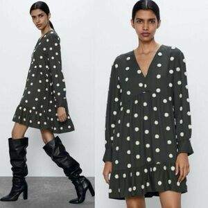 Zara Polka Dot V-Neck Dress
